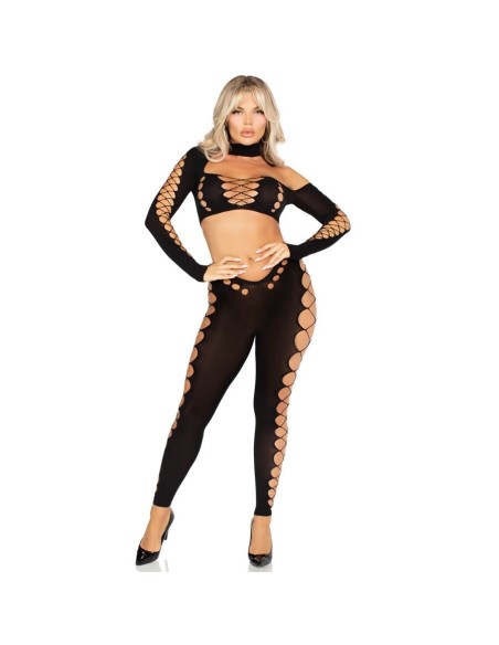 LEG AVENUE CROP TOP Y LEGGINGS CUT OUT SIN COSTURAS NEGRO
