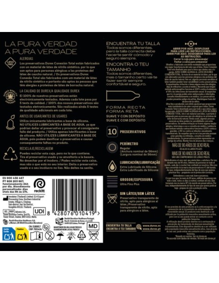 DUREX CONEXIAN TOTAL ULTRA FINO PLUS SIN LATEX 10 UNIDADES