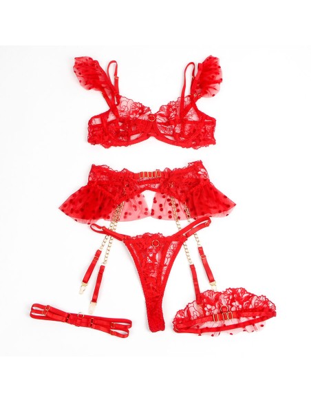 SUBBLIME 957506 CONJUNTO SUJETADOR Y LIGA DE ENCAJE ROJO S M