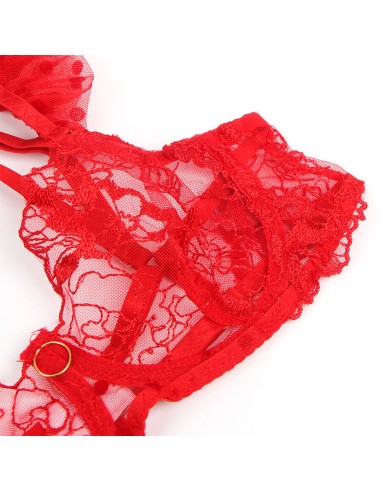 SUBBLIME 957506 CONJUNTO SUJETADOR Y LIGA DE ENCAJE ROJO S M