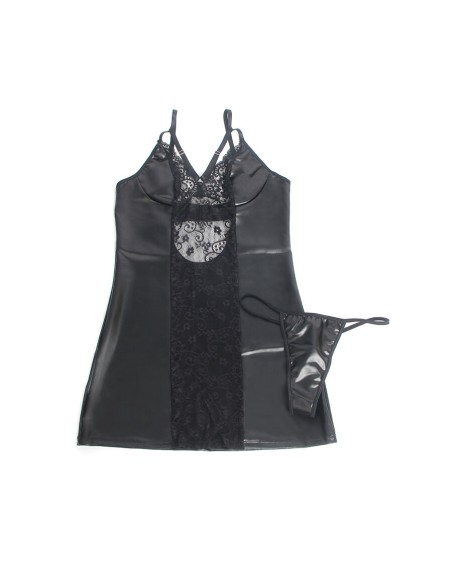 SUBBLIME 957520 VESTIDO DE CUERO CON ENCAJE FLORAL NEGRO S M