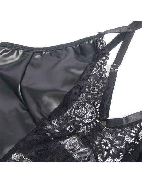 SUBBLIME 957520 VESTIDO DE CUERO CON ENCAJE FLORAL NEGRO S M