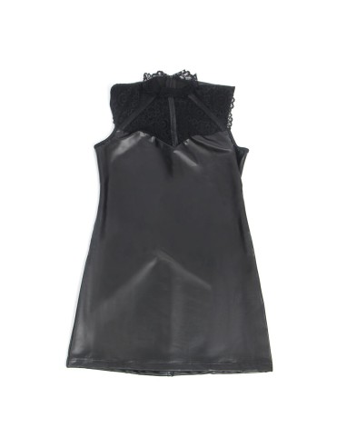 SUBBLIME 957544 VESTIDO DE CUERO CON CUELLO DE ENCAJE NEGRO S M