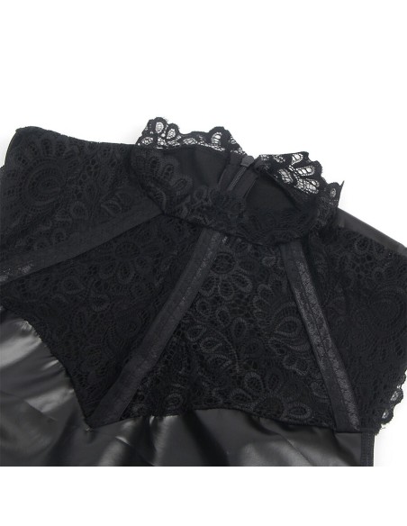 SUBBLIME 957544 VESTIDO DE CUERO CON CUELLO DE ENCAJE NEGRO S M