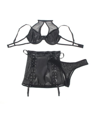 SUBBLIME 957582 CONJUNTO SUJETADOR Y FALDA DE CUERO NEGRO S M