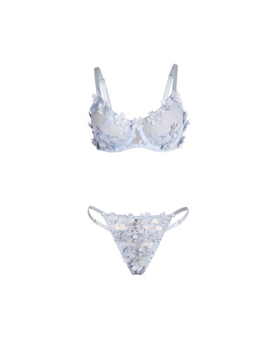 SUBBLIME 957629 CONJUNTO SUJETADOR Y PANTIES CON BORDADOS DE FLORES CELESTE S M