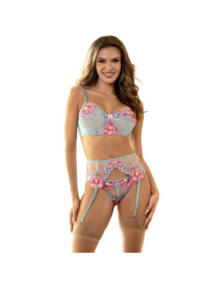 SUBBLIME 957643 CONJUNTO SUJETADOR Y LIGUERO CON BORDADOS DE FLORES ROSAS S M