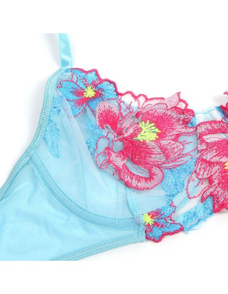 SUBBLIME 957643 CONJUNTO SUJETADOR Y LIGUERO CON BORDADOS DE FLORES ROSAS S M