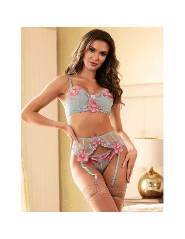 SUBBLIME 957643 CONJUNTO SUJETADOR Y LIGUERO CON BORDADOS DE FLORES ROSAS S M