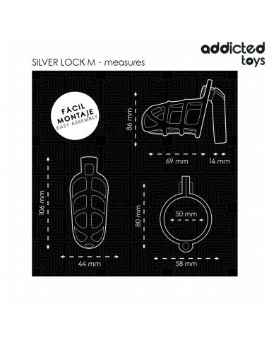 ADDICTED TOYS LOCKED SILVER LOCK JAULA PARA PENE DE METAL TALLA M