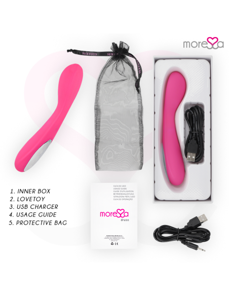 MORESSA DRUSO MASAJEADOR DUO PUNTO G Y SUERO PELVICO PREMIUM SILICONE RECARGABLE