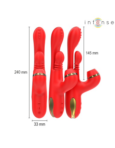 INTENSE KATY ESTIMULADOR CLATORIS MULTIFUNCIAN 4 CABEZALES INTERCAMBIABLES ROJO