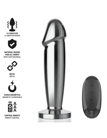INTENSE PLUG ANAL 10 VIBRACIONES METAL EN FORMA DE DILDO CON CONTROL REMOTO S