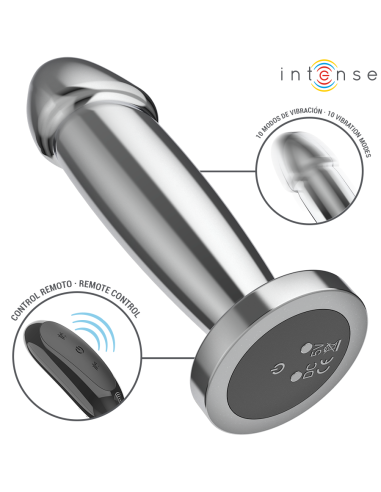INTENSE PLUG ANAL 10 VIBRACIONES METAL EN FORMA DE DILDO CON CONTROL REMOTO S