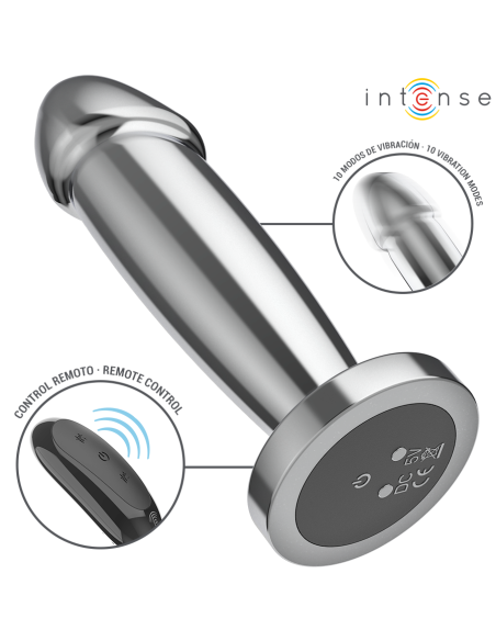 INTENSE PLUG ANAL 10 VIBRACIONES METAL EN FORMA DE DILDO CON CONTROL REMOTO S