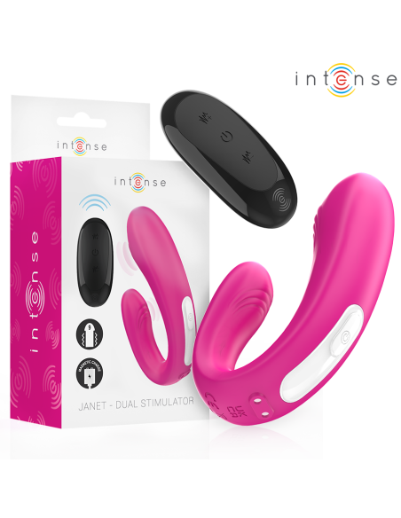 INTENSE JANET ESTIMULADOR Y VIBRADOR DUAL EN FORMA DE U CON CONTROL REMOTO ROSA