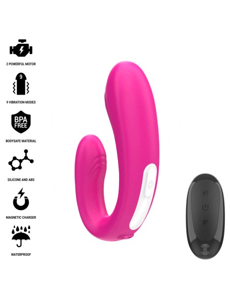 INTENSE JANET ESTIMULADOR Y VIBRADOR DUAL EN FORMA DE U CON CONTROL REMOTO ROSA