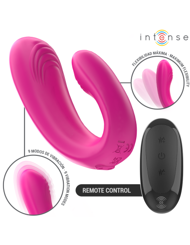INTENSE JANET ESTIMULADOR Y VIBRADOR DUAL EN FORMA DE U CON CONTROL REMOTO ROSA