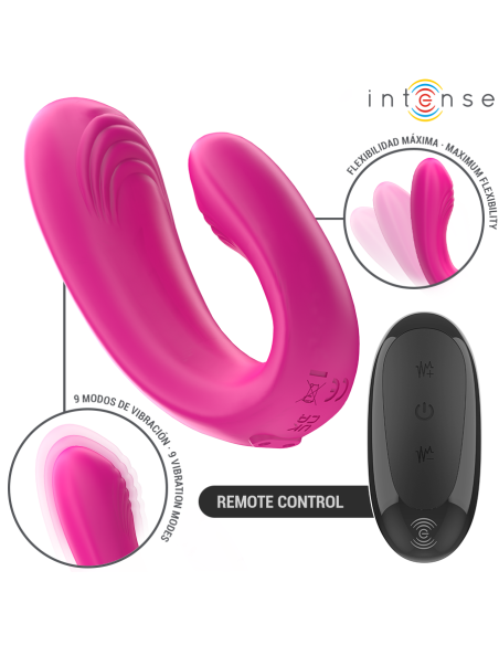 INTENSE JANET ESTIMULADOR Y VIBRADOR DUAL EN FORMA DE U CON CONTROL REMOTO ROSA