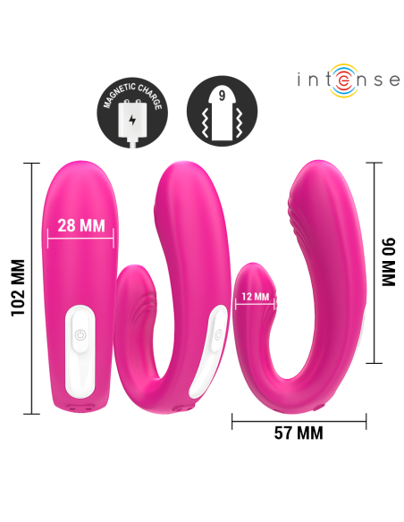 INTENSE JANET ESTIMULADOR Y VIBRADOR DUAL EN FORMA DE U CON CONTROL REMOTO ROSA