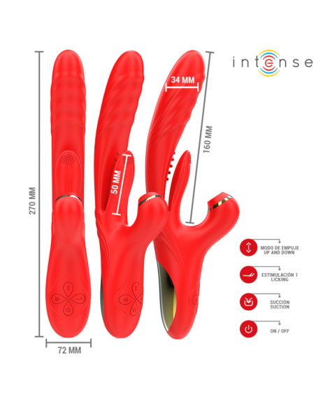 INTENSE KAROL VIBRADOR MULTIFUNCIAN EMPUJE ESTIMULACIAN ONDAS ESTIMULADORAS ROJO