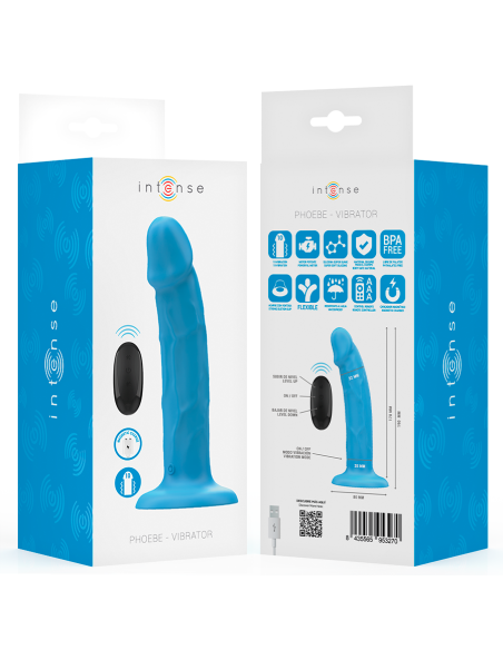 INTENSE PHOEBE VIBRADOR REALASTICO 10 VIBRACIONES AZUL CONTROL REMOTO