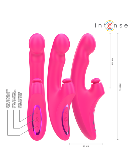 INTENSE EMI VIBRADOR 135 CM MULTIFUNCIAN 3 EN 1 10 VIBRACIONES ROSA