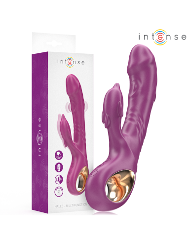 INTENSE HALLE VIBRADOR MULTIFUNCIAN CON LENGUA ESTIMULADORA EN FORMA DE DELFAN MORADO