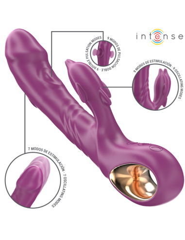 INTENSE HALLE VIBRADOR MULTIFUNCIAN CON LENGUA ESTIMULADORA EN FORMA DE DELFAN MORADO