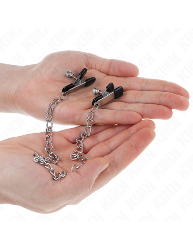 KINK PINZAS PARA PEZONES PLANAS NEGRO CON CADENA PLATEADO 34 CM