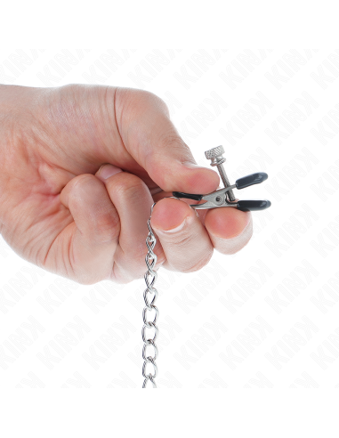 KINK PINZAS PARA PEZONES PLANAS NEGRO CON CADENA PLATEADO 34 CM