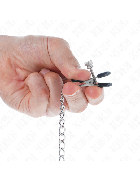 KINK PINZAS PARA PEZONES PLANAS NEGRO CON CADENA PLATEADO 34 CM KINK PINZAS PARA PEZONES PLANAS NEGRO CON CADENA PLATEADO 34 CM