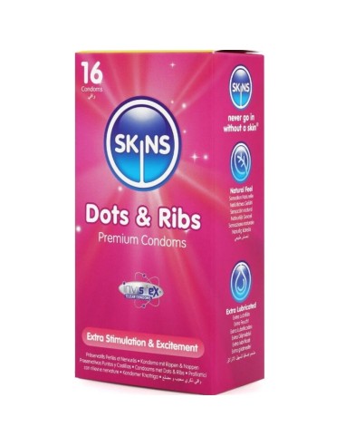 SKINS DOTS RIBS PRESERVATIVOS PREMIUM PACK 16