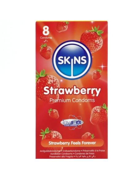 SKINS PRESERVATIVOS PREMIUM SABOR FRESA PACK 8