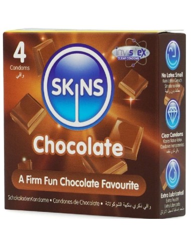 SKINS PRESERVATIVOS PREMIUM SABOR CHOCOLATE PACK 4