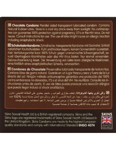 SKINS PRESERVATIVOS PREMIUM SABOR CHOCOLATE PACK 4