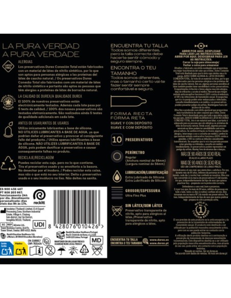DUREX CONEXIAN TOTAL XL ULTRA FINO PLUS SIN LATEX 10 UNIDADES
