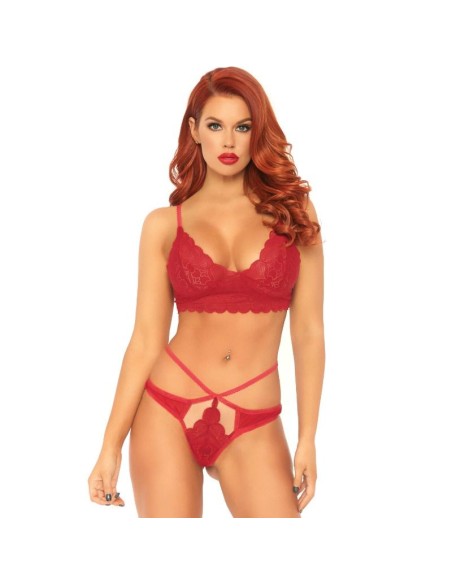 LEG AVENUE SET 2 PIEZAS CON TANGA DOBLE TIRANTA M L ROJO