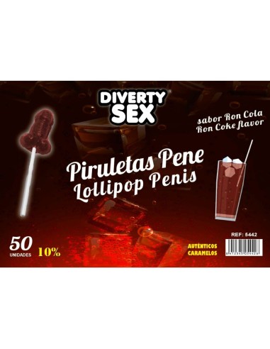 DIABLO GOLOSO 50 PIRULETAS PENE RON COLA 10 ALCOHOL