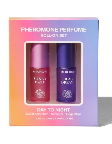 EYE OF LOVE BLOOM SET DE PERFUME ROLL ON CON FEROMONAS DE DAA A NOCHE 2 X 5 ML