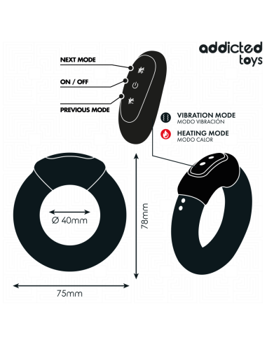ADDICTED TOYS ANILLO PENE VIBRADOR EFECTO CALOR CONTROL REMOTO