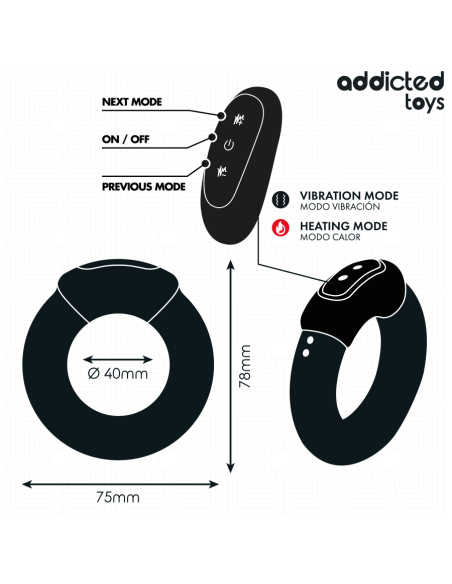 ADDICTED TOYS ANILLO PENE VIBRADOR EFECTO CALOR CONTROL REMOTO