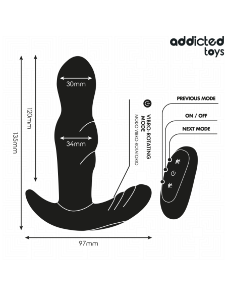 ADDICTED TOYS PLUG ANAL VIBRADOR ROTATORIO CONTROL REMOTO