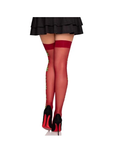 LEG AVENUE 1957 MEDIAS DE LIGUERO CON FLORES ROJAS TALLA ANICA