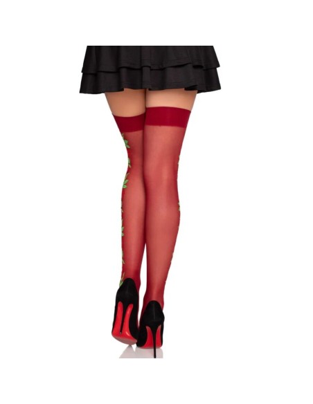 LEG AVENUE 1957 MEDIAS DE LIGUERO CON FLORES ROJAS TALLA ANICA