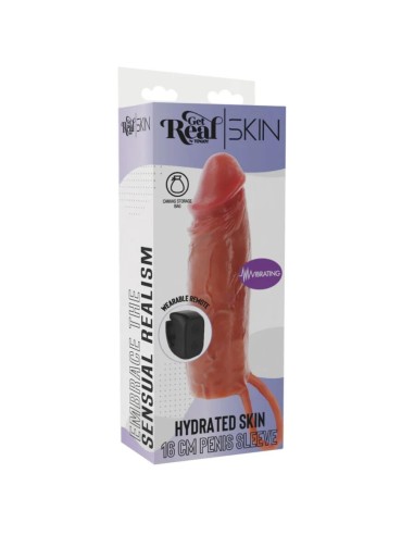 GET REAL FUNDA HYDRATED SKIN DE SILICONA CON VIBRACIAN PARA PENE CARAMELO 16 CM