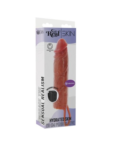 GET REAL FUNDA HYDRATED SKIN DE SILICONA CON VIBRACIAN PARA PENE CARAMELO 20 CM