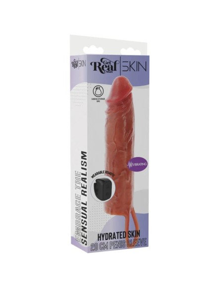 GET REAL FUNDA HYDRATED SKIN DE SILICONA CON VIBRACIAN PARA PENE CARAMELO 20 CM