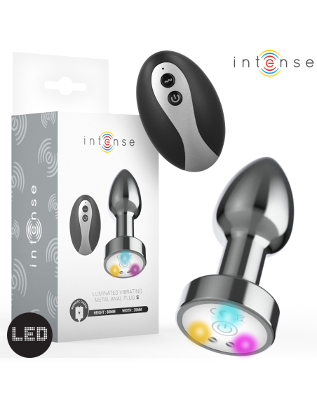 INTENSE PLUG ANAL DE METAL VIBRADOR CON LUCES LED Y CONTROL REMOTO TALLA S