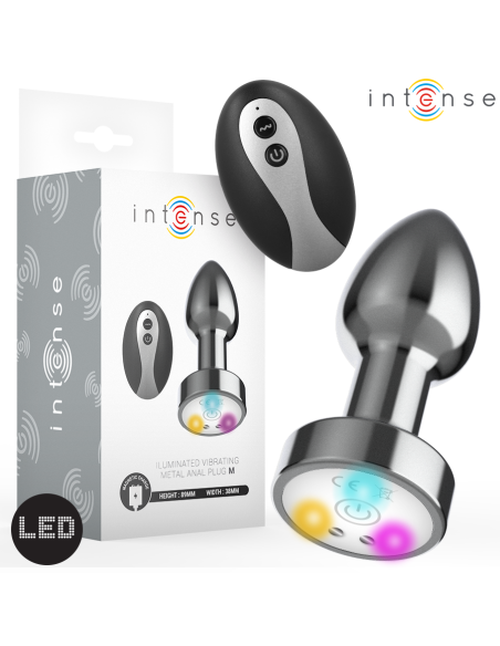 INTENSE PLUG ANAL DE METAL VIBRADOR CON LUCES LED Y CONTROL REMOTO TALLA M
